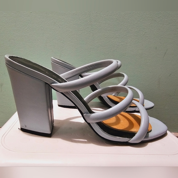 SOL SANA Deon Ice Blue Leather Mules Block High Heel Sandals sz 41 - Picture 6 of 10